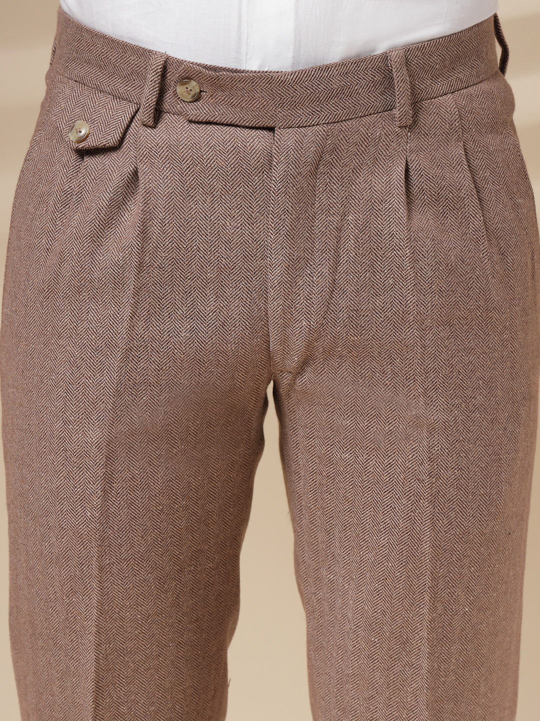 Khakhi Signature Flap Herringbone Gurkha Pants | Boot Cut Fit by Italian Vega® (Winter Warm)