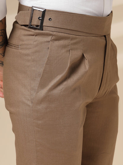 Khakhi Linen Classic Buckle Gurkha Pants – Boot Cut Fit by Italian Vega®