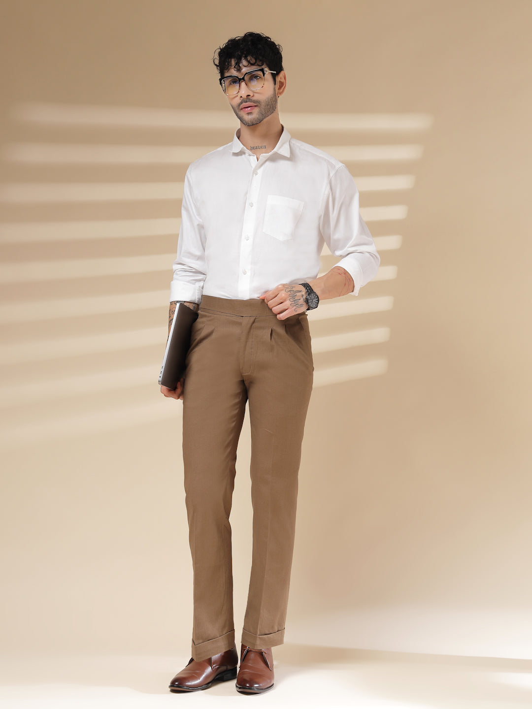 Khakhi Linen Classic Buckle Gurkha Pants – Boot Cut Fit by Italian Vega®