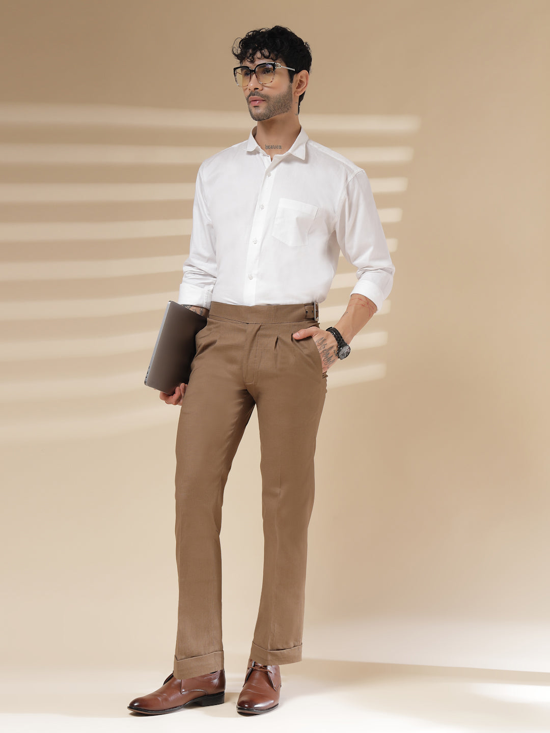 Khakhi Linen Classic Buckle Gurkha Pants – Boot Cut Fit by Italian Vega®