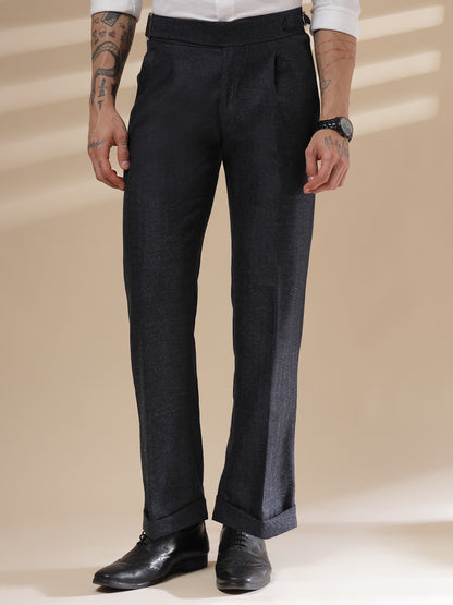 Navy Exotic Herringbone Gurkha Pants | Boot Cut Fit by Italian Vega® (Winter Warm)