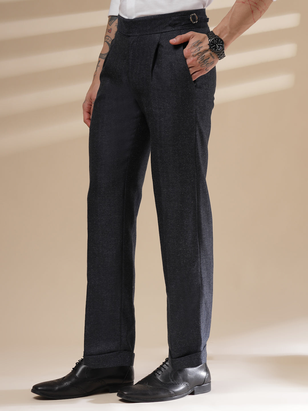 Navy Exotic Herringbone Gurkha Pants | Boot Cut Fit by Italian Vega® (Winter Warm)