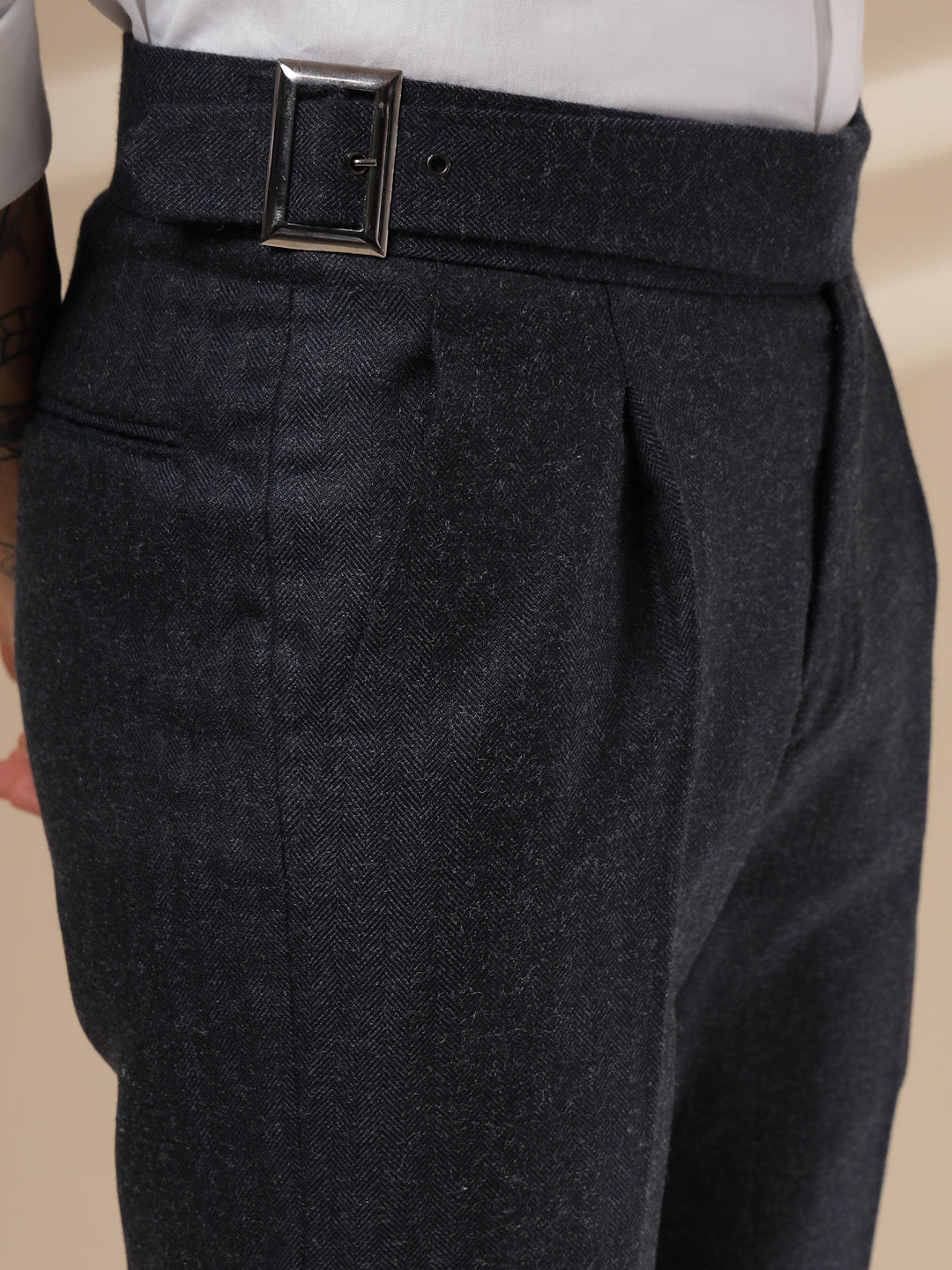 Navy Exotic Herringbone Gurkha Pants | Boot Cut Fit by Italian Vega® (Winter Warm)