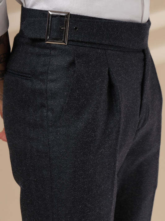 Navy Exotic Herringbone Gurkha Pants | Boot Cut Fit by Italian Vega® (Winter Warm)
