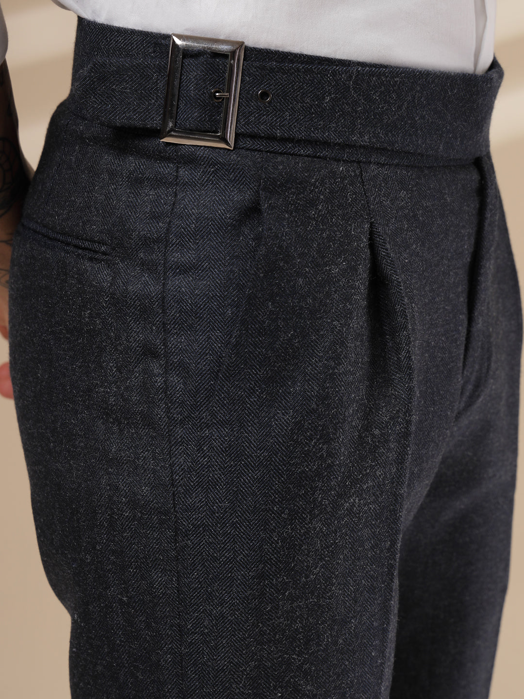 Navy Exotic Herringbone Gurkha Pants | Boot Cut Fit by Italian Vega® (Winter Warm)