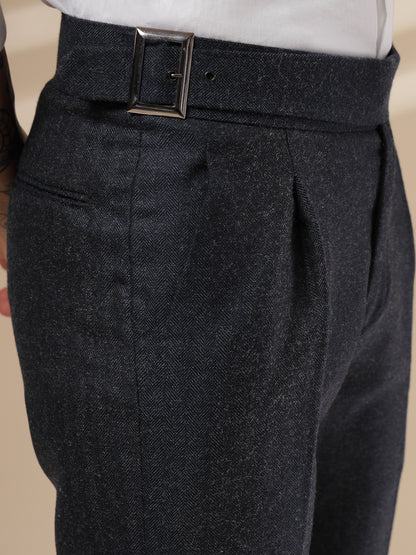 Navy Exotic Herringbone Gurkha Pants | Boot Cut Fit by Italian Vega® (Winter Warm)