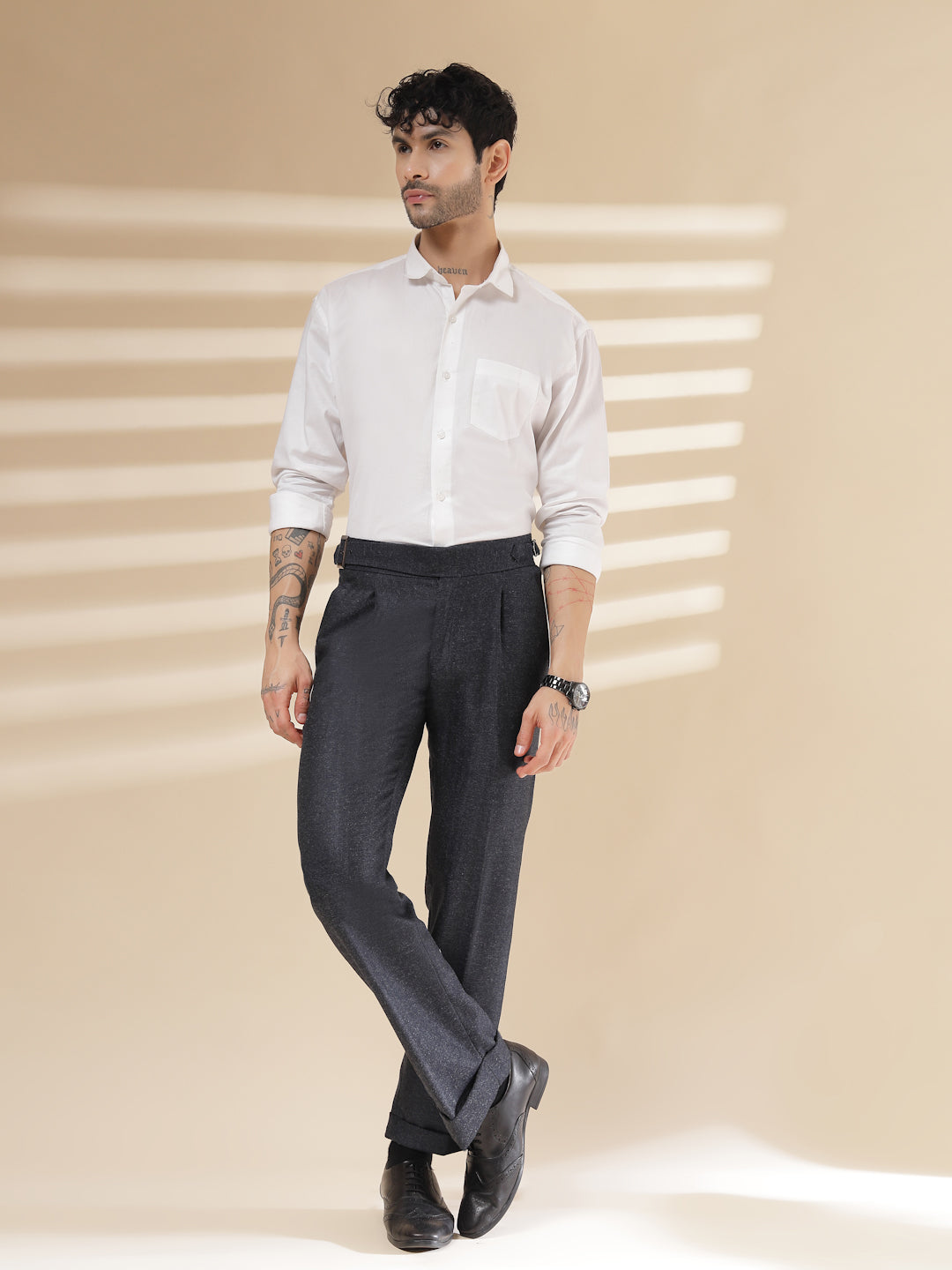 Navy Exotic Herringbone Gurkha Pants | Boot Cut Fit by Italian Vega® (Winter Warm)