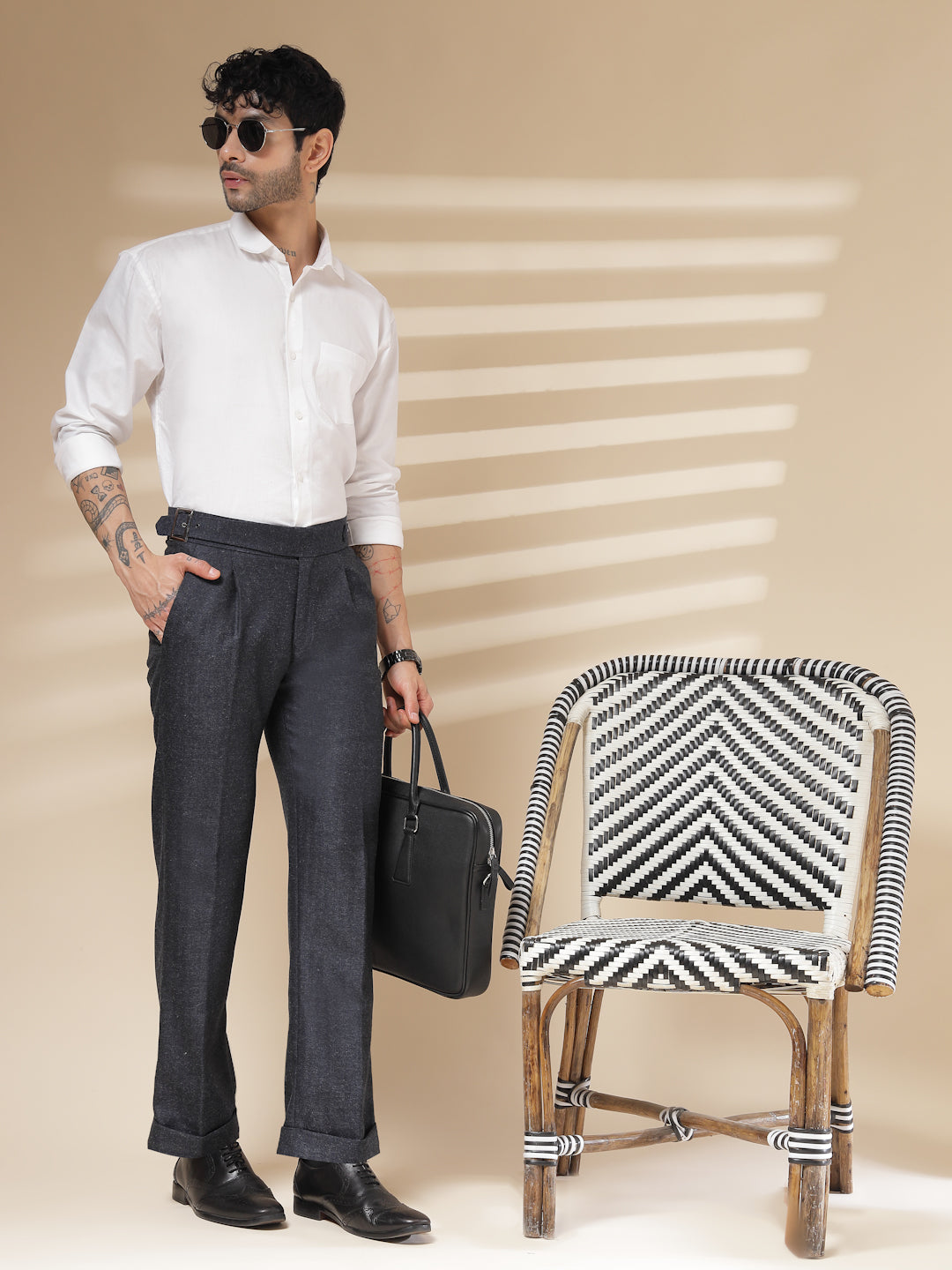 Navy Exotic Herringbone Gurkha Pants | Boot Cut Fit by Italian Vega® (Winter Warm)