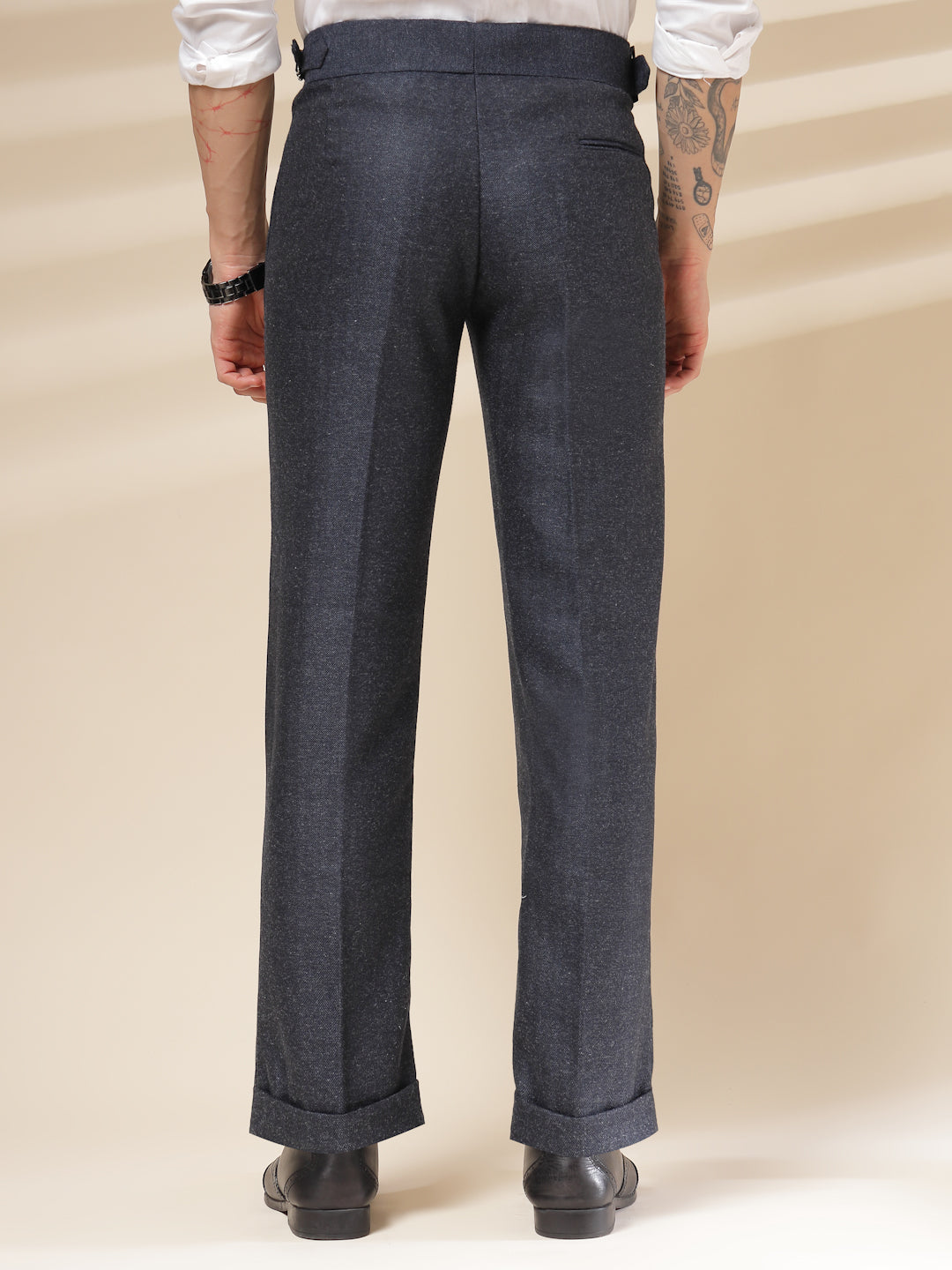Navy Exotic Herringbone Gurkha Pants | Boot Cut Fit by Italian Vega® (Winter Warm)