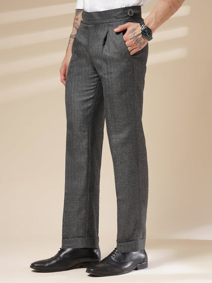 Grey Signature Buttoned Herringbone Gurkha Pants | Boot Cut Fit by Italian Vega® (Winter Warm)