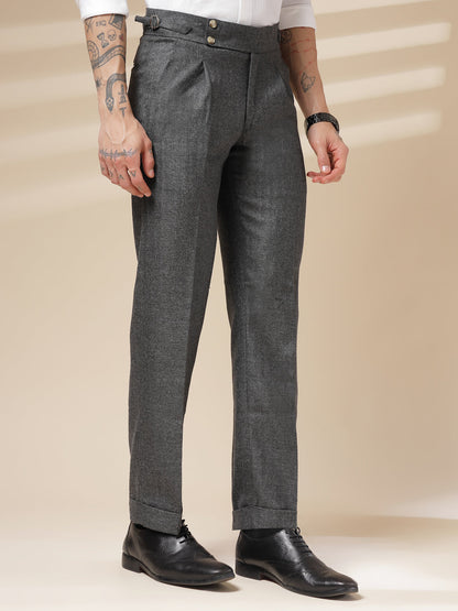 Grey Signature Buttoned Herringbone Gurkha Pants | Boot Cut Fit by Italian Vega® (Winter Warm)