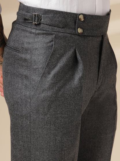 Grey Signature Buttoned Herringbone Gurkha Pants | Boot Cut Fit by Italian Vega® (Winter Warm)