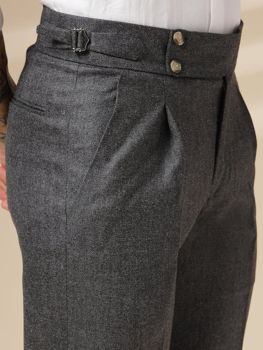 Grey Signature Buttoned Herringbone Gurkha Pants | Boot Cut Fit by Italian Vega® (Winter Warm)