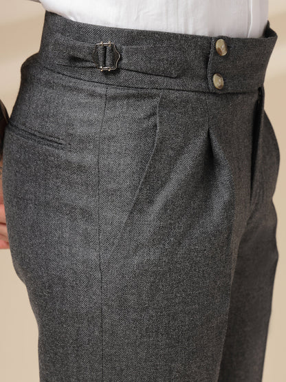 Grey Signature Buttoned Herringbone Gurkha Pants | Boot Cut Fit by Italian Vega® (Winter Warm)