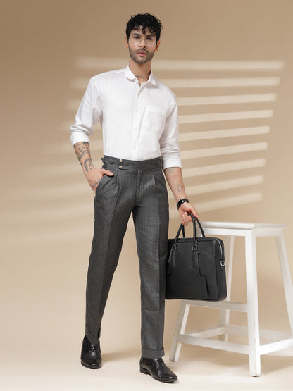 Grey Signature Buttoned Herringbone Gurkha Pants | Boot Cut Fit by Italian Vega® (Winter Warm)