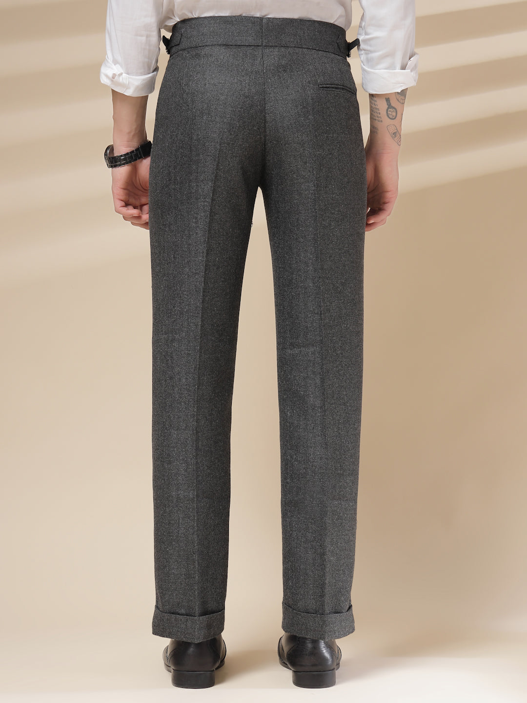Grey Signature Buttoned Herringbone Gurkha Pants | Boot Cut Fit by Italian Vega® (Winter Warm)