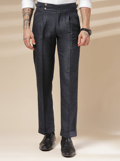 Navy Signature Buttoned Herringbone Gurkha Pants | Boot Cut Fit by Italian Vega® (Winter Warm)
