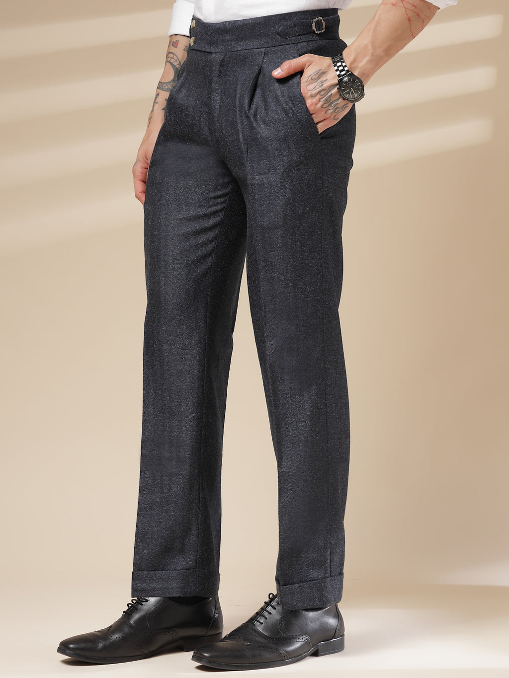 Navy Signature Buttoned Herringbone Gurkha Pants | Boot Cut Fit by Italian Vega®