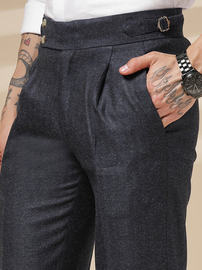 Navy Signature Buttoned Herringbone Gurkha Pants | Boot Cut Fit by Italian Vega® (Winter Warm)