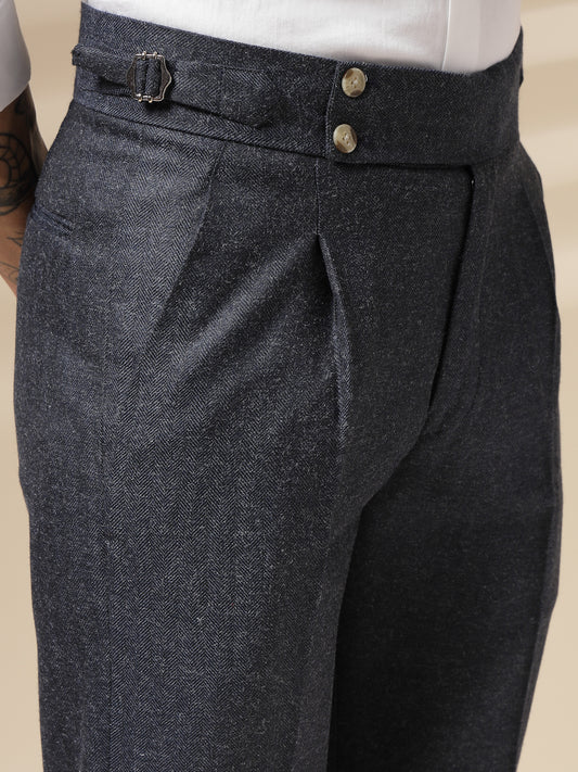 Navy Signature Buttoned Herringbone Gurkha Pants | Boot Cut Fit by Italian Vega® (Winter Warm)
