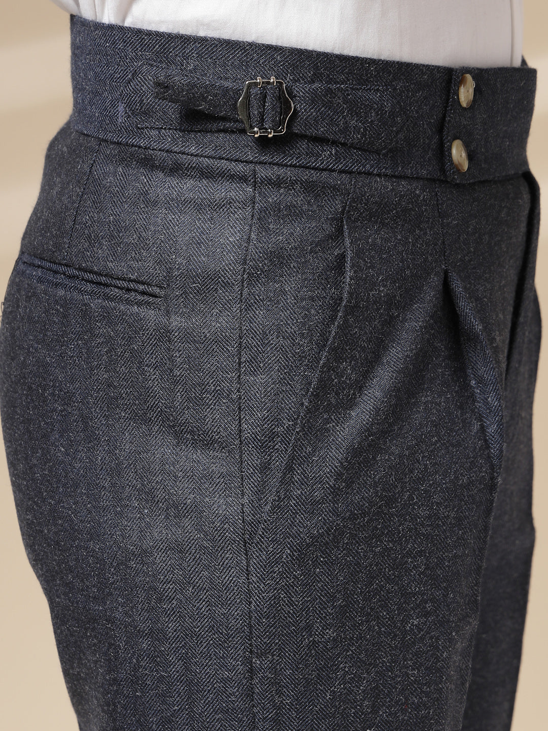 Navy Signature Buttoned Herringbone Gurkha Pants | Boot Cut Fit by Italian Vega® (Winter Warm)