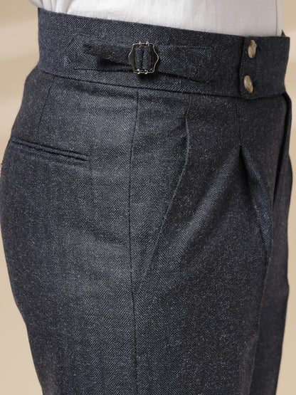 Navy Signature Buttoned Herringbone Gurkha Pants | Boot Cut Fit by Italian Vega® (Winter Warm)
