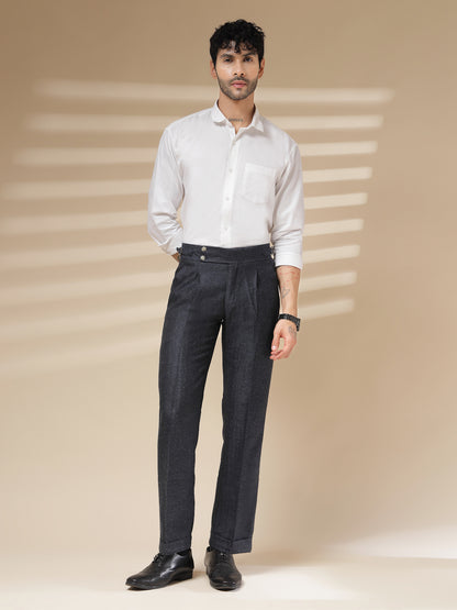 Navy Signature Buttoned Herringbone Gurkha Pants | Boot Cut Fit by Italian Vega® (Winter Warm)