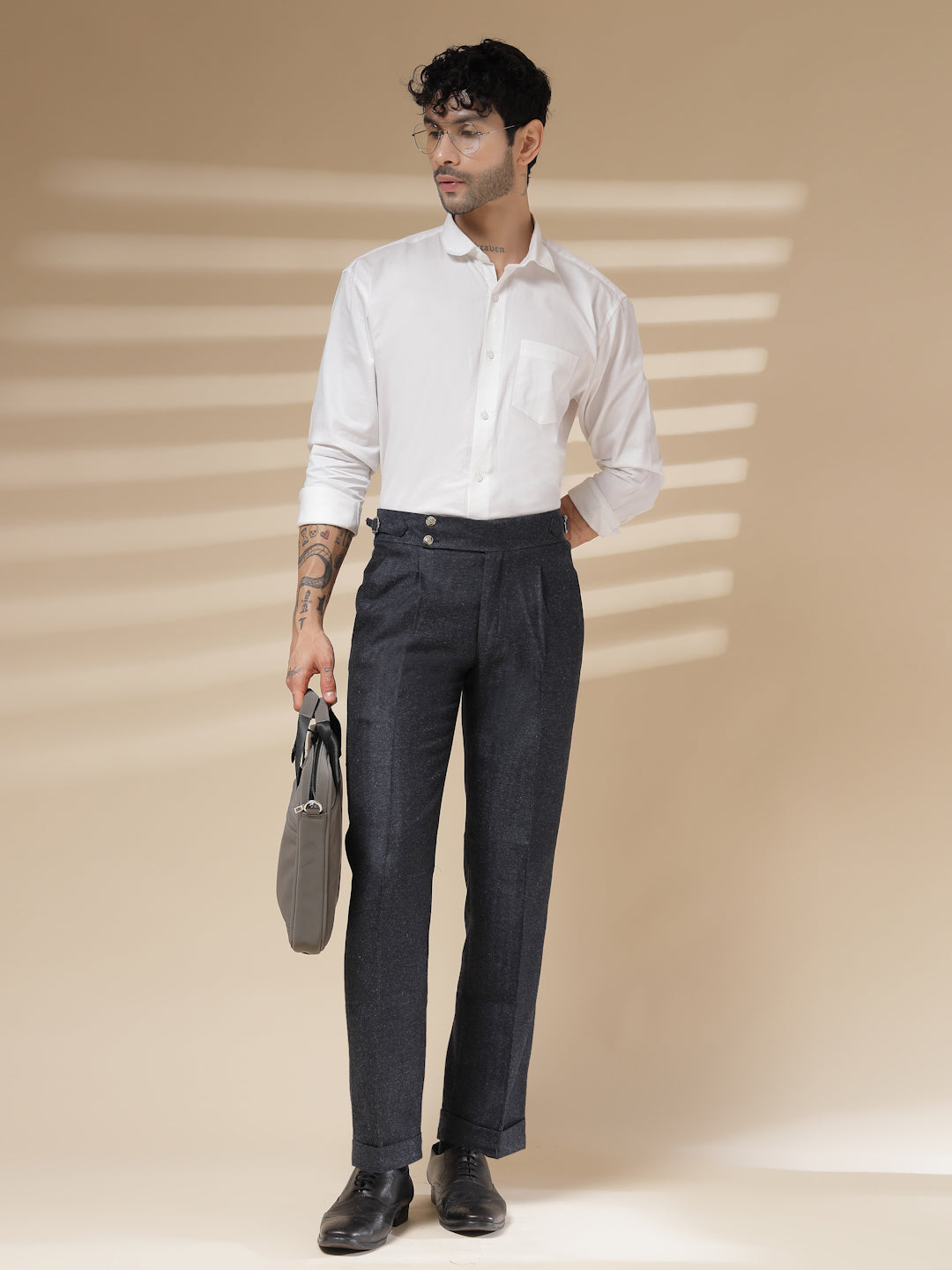 Navy Signature Buttoned Herringbone Gurkha Pants | Boot Cut Fit by Italian Vega® (Winter Warm)