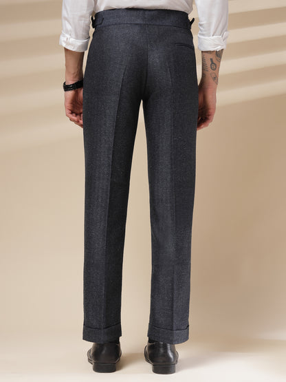 Navy Signature Buttoned Herringbone Gurkha Pants | Boot Cut Fit by Italian Vega® (Winter Warm)