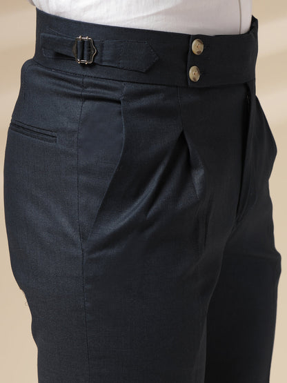 Navy Signature Buttoned Linen Gurkha Pants | Boot Cut Fit by Italian Vega®