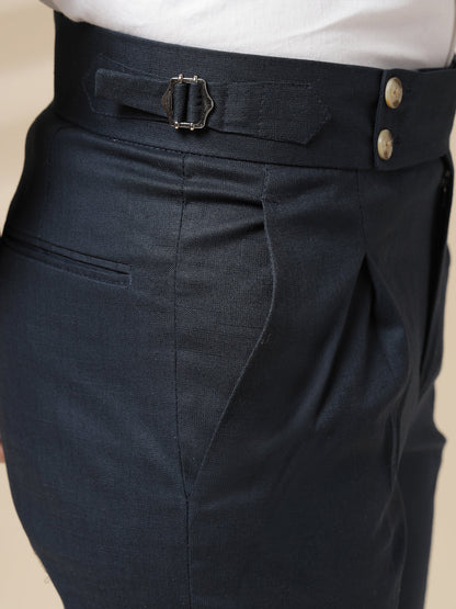Navy Signature Buttoned Linen Gurkha Pants | Boot Cut Fit by Italian Vega®