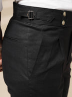 Black Linen Signature Buttoned Gurkha Pants | Boot Cut Fit by Italian Vega®