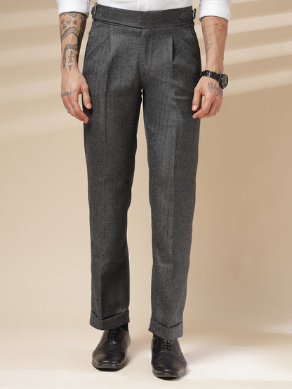 Grey Exotic Herringbone Gurkha Pants | Boot Cut Fit by Italian Vega® (Winter Warm)