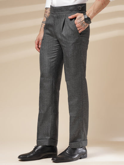 Grey Exotic Herringbone Gurkha Pants | Boot Cut Fit by Italian Vega® (Winter Warm)