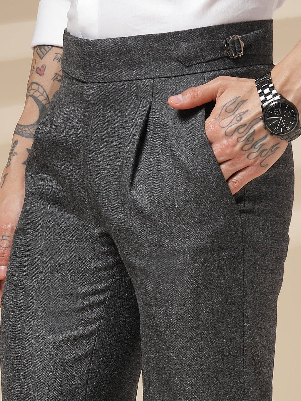 Grey Exotic Herringbone Gurkha Pants | Boot Cut Fit by Italian Vega®