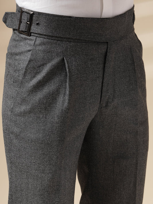 Grey Exotic Herringbone Gurkha Pants | Boot Cut Fit by Italian Vega® (Winter Warm)