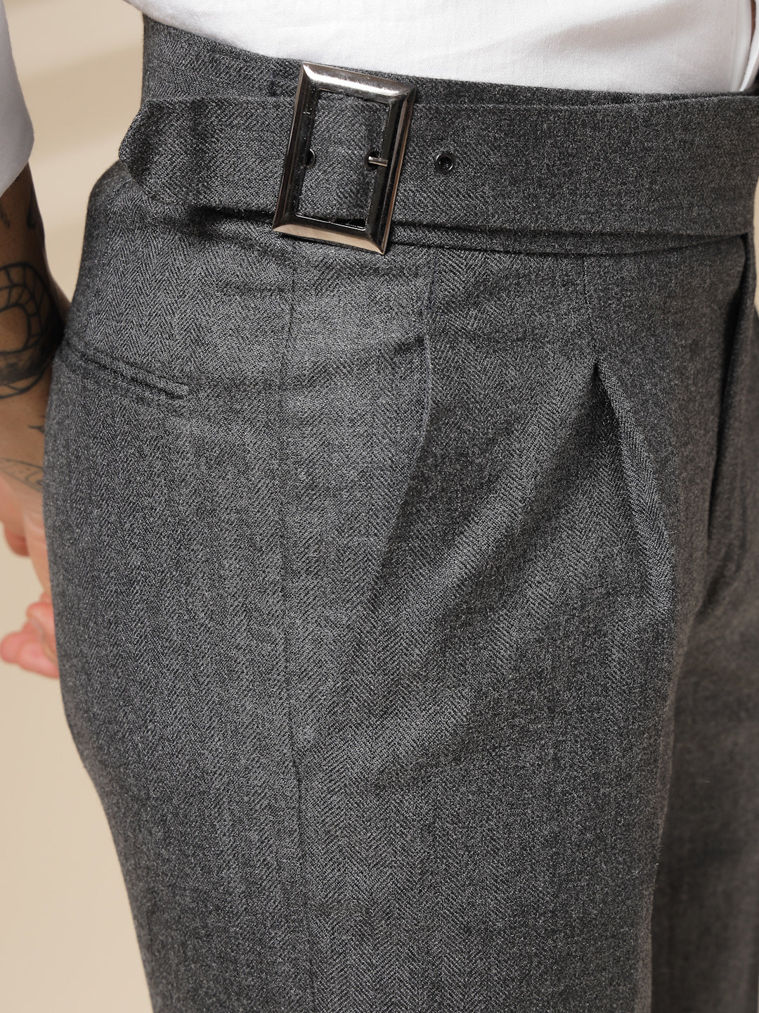 Grey Exotic Herringbone Gurkha Pants | Boot Cut Fit by Italian Vega® (Winter Warm)