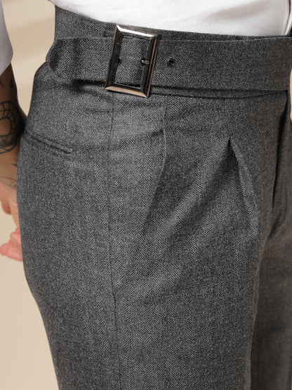 Grey Exotic Herringbone Gurkha Pants | Boot Cut Fit by Italian Vega® (Winter Warm)