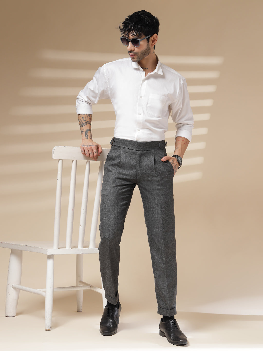 Grey Exotic Herringbone Gurkha Pants | Boot Cut Fit by Italian Vega® (Winter Warm)