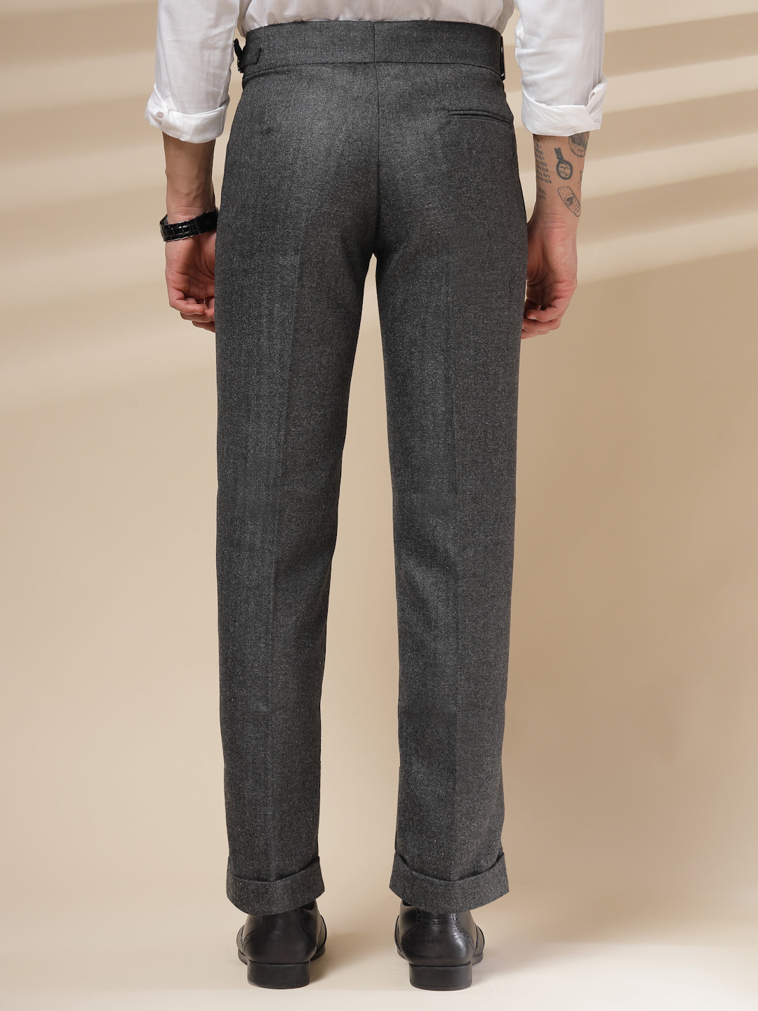 Grey Exotic Herringbone Gurkha Pants | Boot Cut Fit by Italian Vega® (Winter Warm)