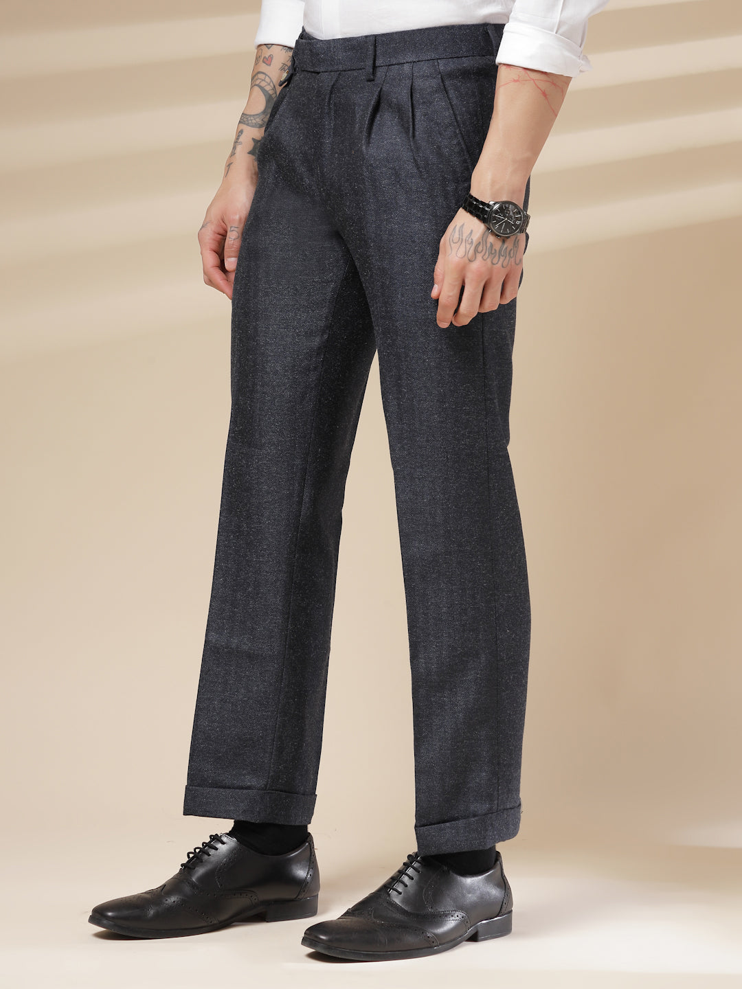 Navy Signature Flap Herringbone Gurkha Pants | Boot Cut Fit by Italian Vega® (Winter Warm)
