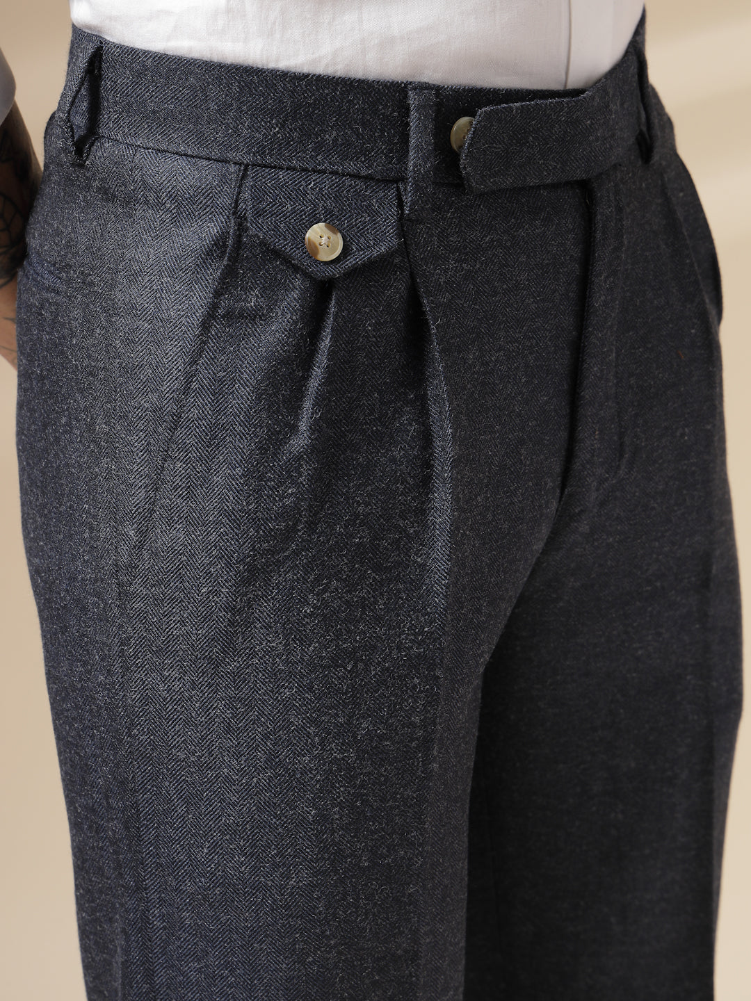 Navy Signature Flap Herringbone Gurkha Pants | Boot Cut Fit by Italian Vega® (Winter Warm)