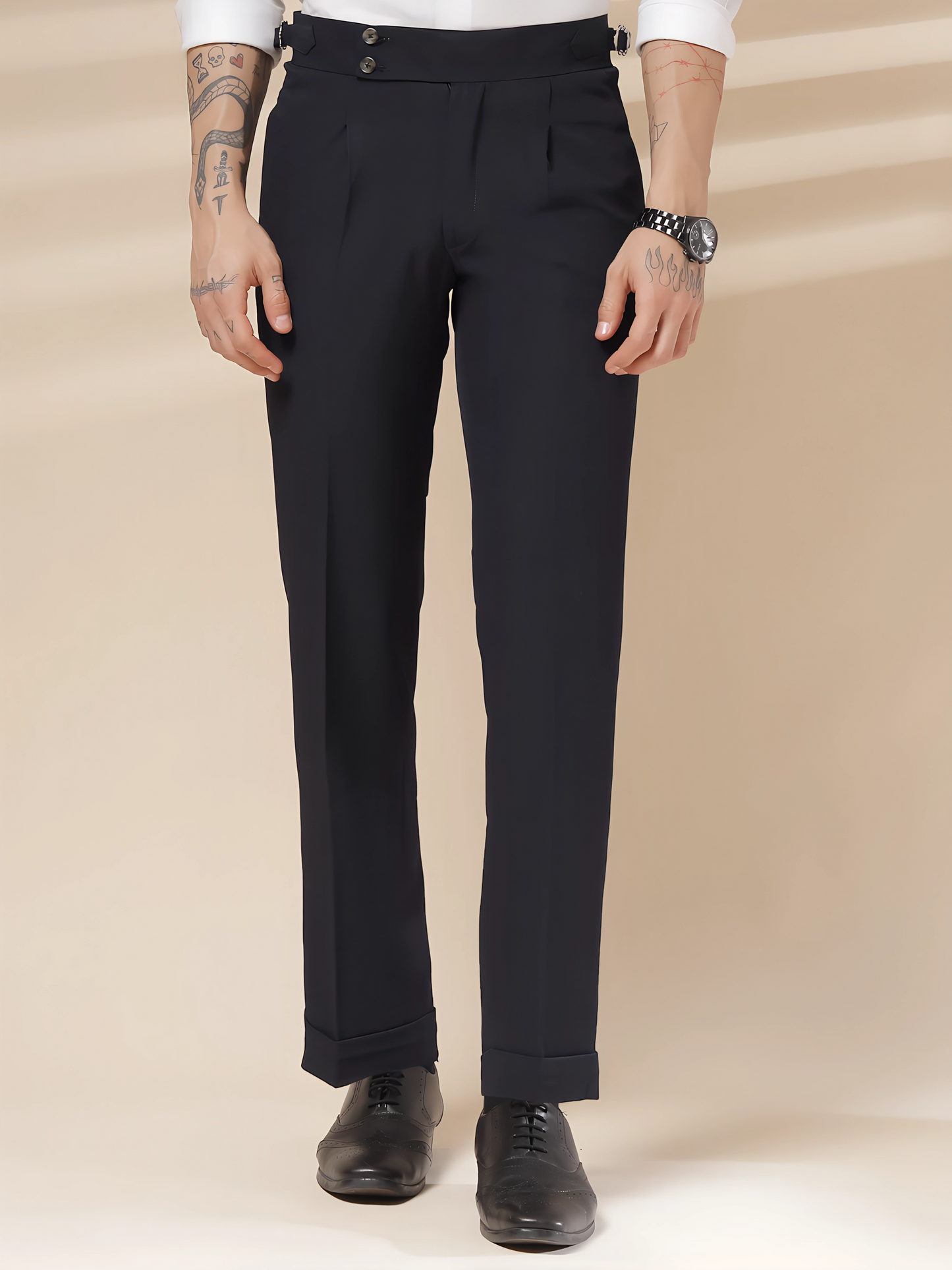 Navy Blue Signature Buttoned Formal Gurkha Pants by ITALIAN VEGA®