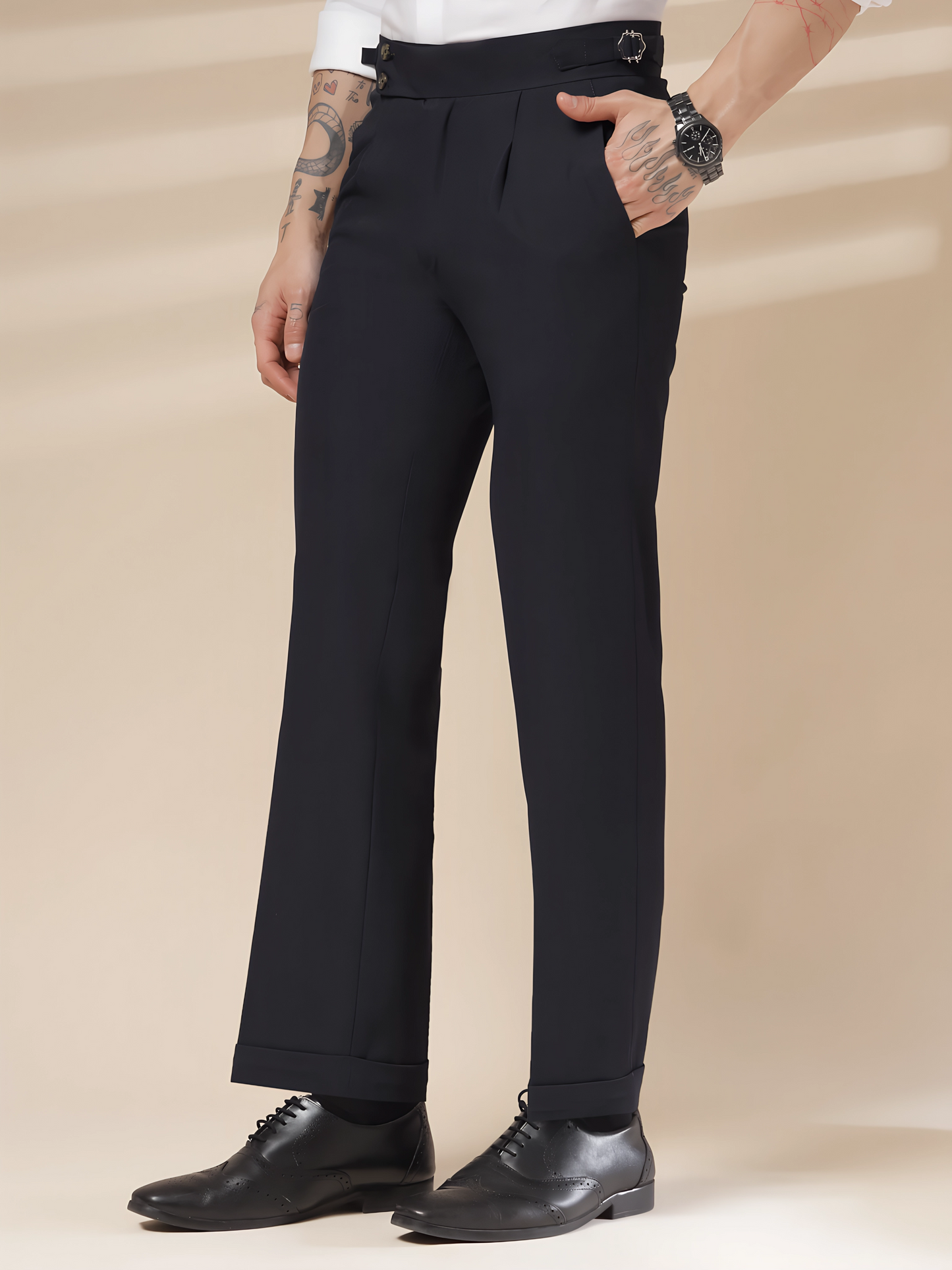 Navy Blue Signature Buttoned Formal Gurkha Pants by ITALIAN VEGA®
