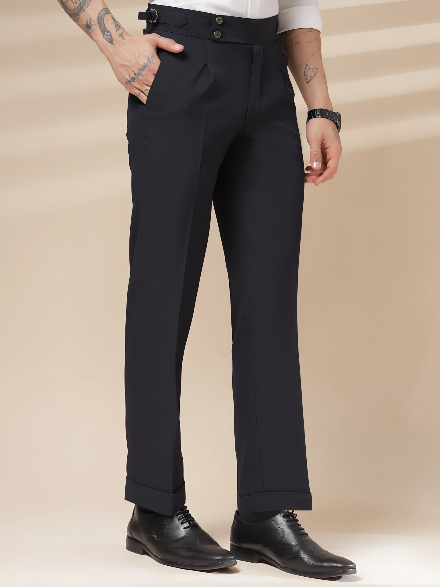 Navy Blue Signature Buttoned Formal Gurkha Pants by ITALIAN VEGA®