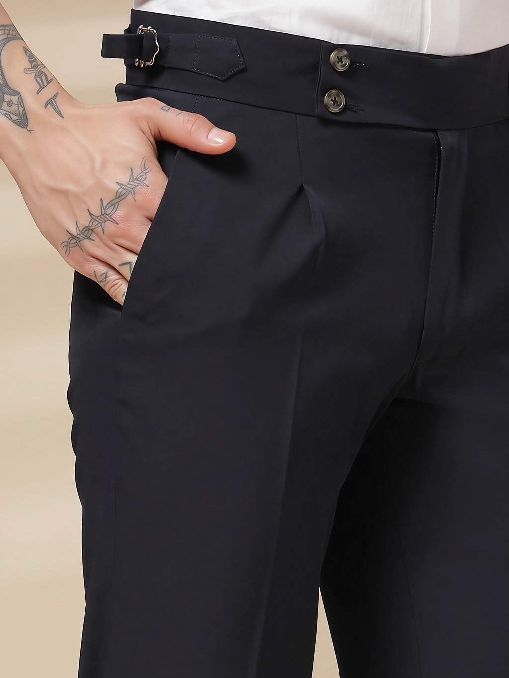 Navy Blue Signature Buttoned Formal Gurkha Pants by ITALIAN VEGA®