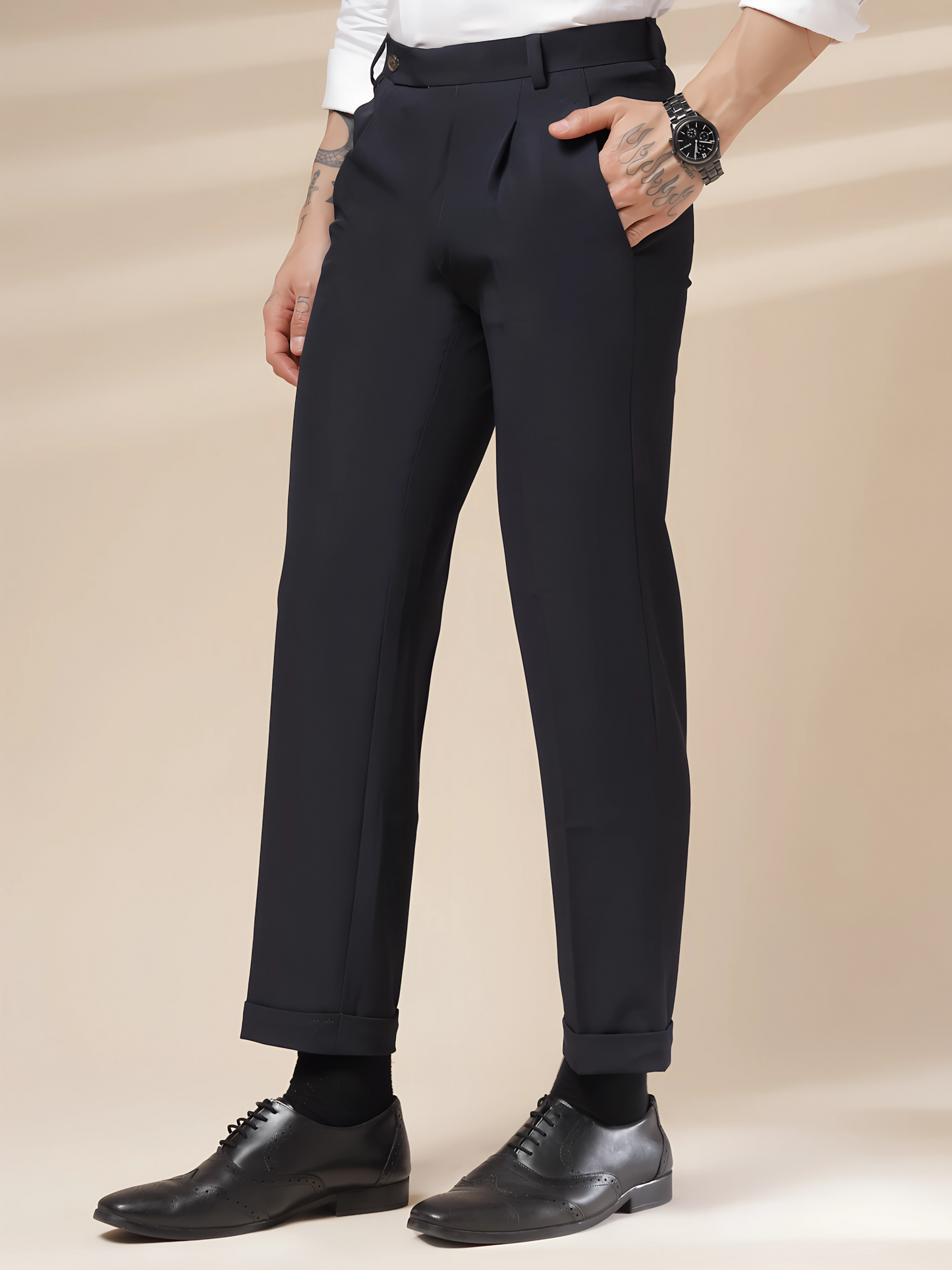 Navy Men Pleated Formal Trouser by Italian Vega®