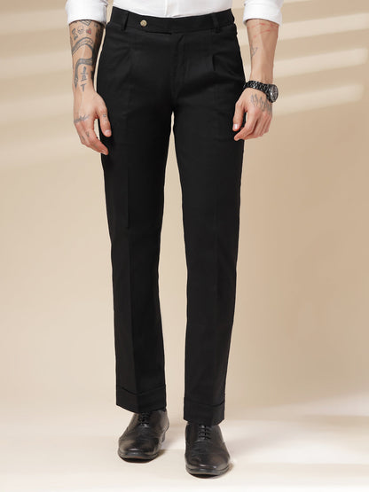 Black Formal Pleated Linen Gurkha Pants | Boot Cut Fit by Italian Vega®