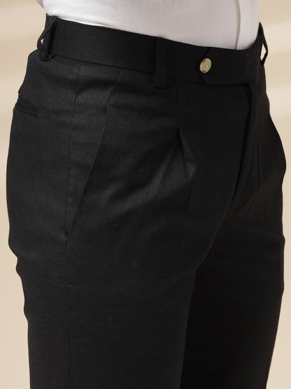 Black Formal Pleated Linen Gurkha Pants | Boot Cut Fit by Italian Vega®