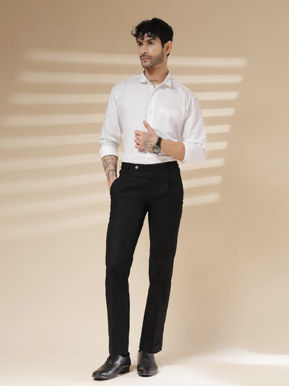 Black Formal Pleated Linen Gurkha Pants | Boot Cut Fit by Italian Vega®